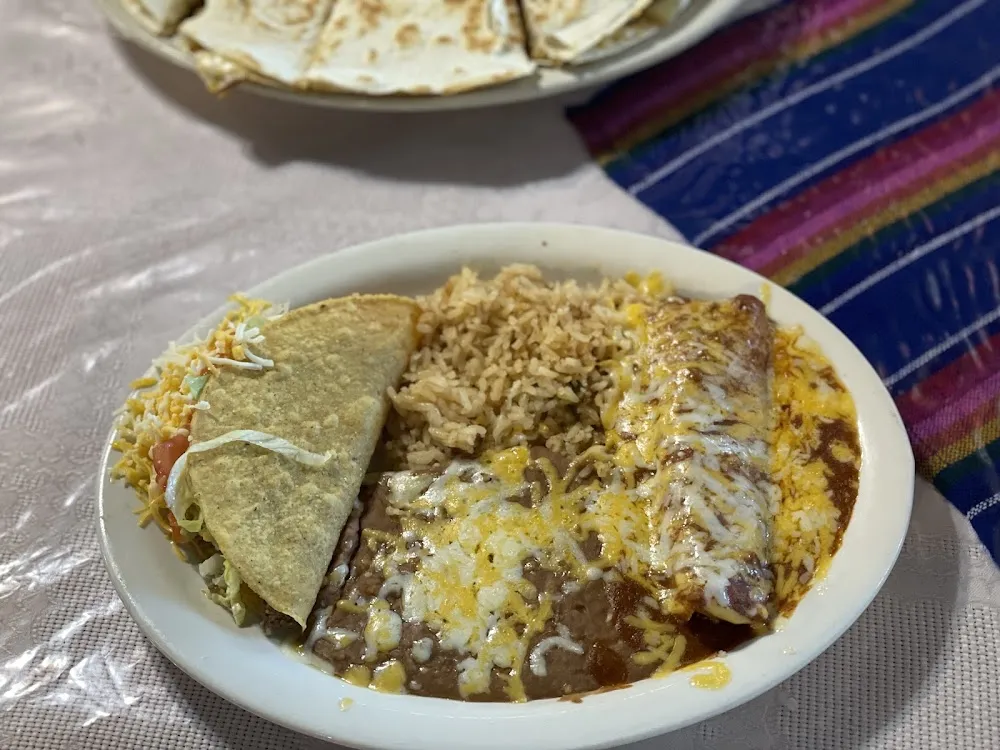 Beef Taco Beef Enchilada Rice and Beans